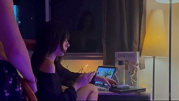 Interrupted Her Drawing for a Quick Fuck – Real Couple Surprise Sex on the Desk